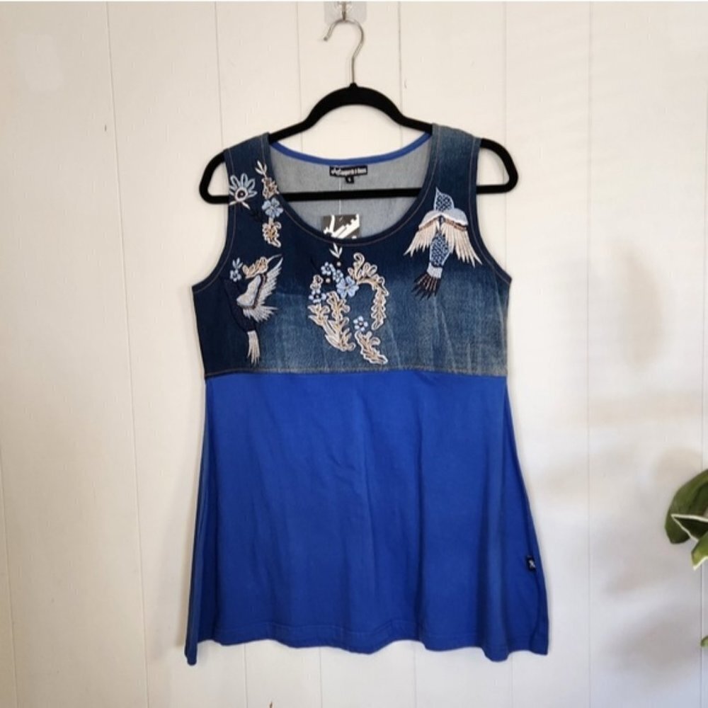 Leopards & Roses Blue Sparrow Tank Top Tunic Birds Boho Bohemian New NWT Hippie